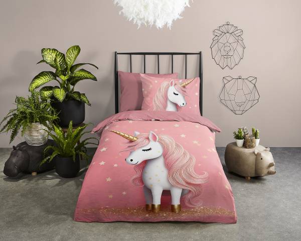 Kinderbettwäsche Kebak Microfaser - Rosa - 140 x 200/220 cm + Kissen 70 x 60 cm