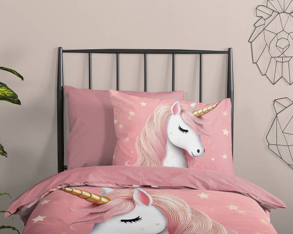 Kinderbettwäsche Kebak Microfaser - Rosa - 140 x 200/220 cm + Kissen 70 x 60 cm