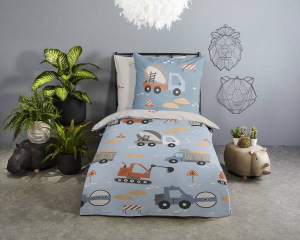 Kinderbettwäsche Ribou Renforcé - Hellblau - 135 x 200 cm + Kissen 80 x 80 cm