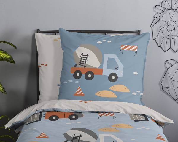 Kinderbettwäsche Ribou Renforcé - Hellblau - 135 x 200 cm + Kissen 80 x 80 cm