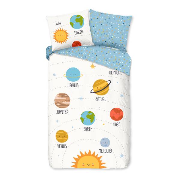 Kinderbettwäsche Evama Renforcé - Weiß - 140 x 200/220 cm + Kissen 70 x 60 cm