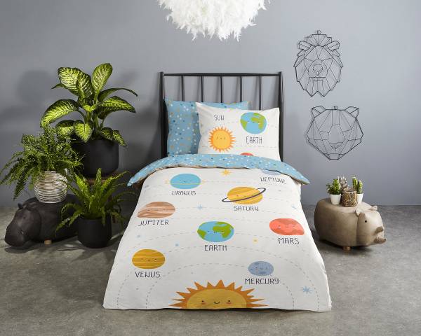 Kinderbettwäsche Evama Renforcé - Weiß - 140 x 200/220 cm + Kissen 70 x 60 cm