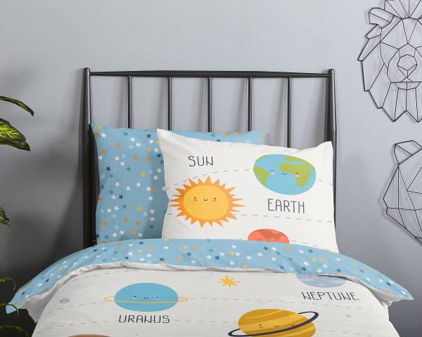 Kinderbettwäsche Evama Renforcé - Weiß - 140 x 200/220 cm + Kissen 70 x 60 cm