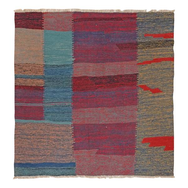 Kurzflorteppich Kelim Gashgai 1456715 Schurwolle - Blau / Rot