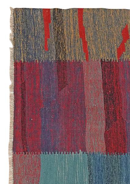 Kurzflorteppich Kelim Gashgai 1456715 Schurwolle - Blau / Rot