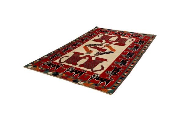 Kurzflorteppich Kelim Gashgai 1462659 Schurwolle - Rot / Gelb