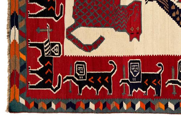 Kurzflorteppich Kelim Gashgai 1462659 Schurwolle - Rot / Gelb