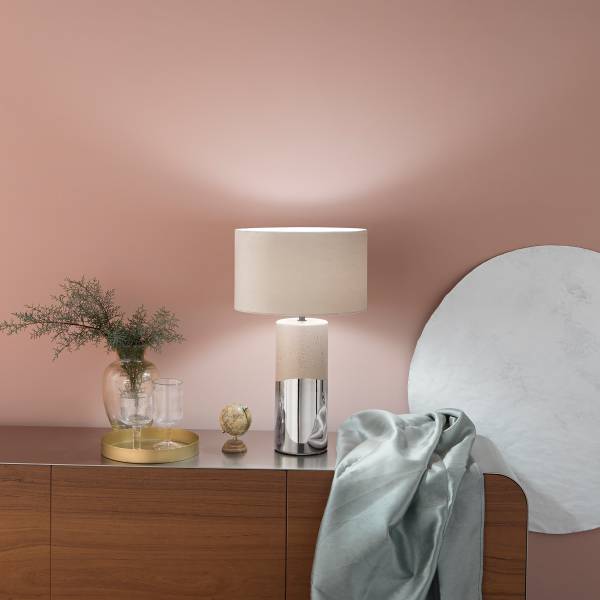 Tischleuchte Tataka Baumwollstoff / Keramik - 1-flammig - Braun