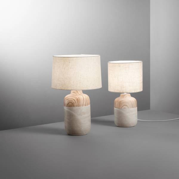 Tischleuchte Woody Baumwollstoff / Keramik - 1-flammig - Höhe: 54 cm