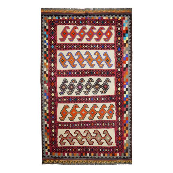 Tappeto pelo corto Kelim Gashgai 2178769 Lana vergine - Multicolore