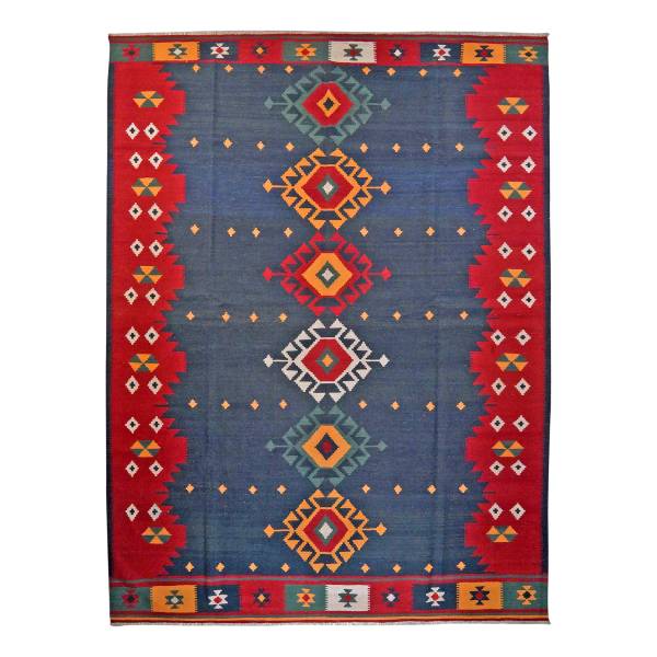 Tappeto pelo corto Kelim Gashgai 255242 Lana vergine - Blu