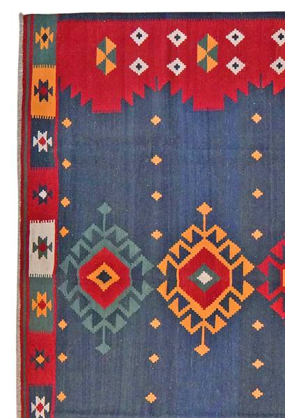 Tappeto pelo corto Kelim Gashgai 255242 Lana vergine - Blu
