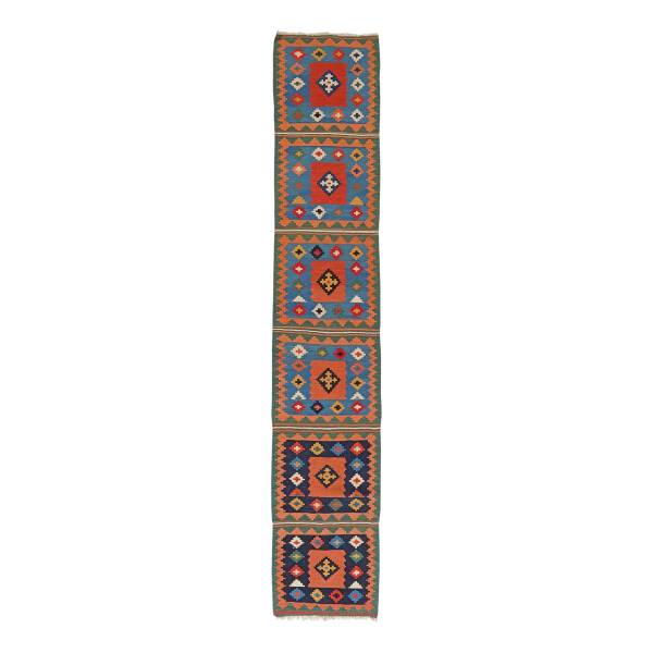 Kurzflorteppich Kelim Gashgai 283632 Schurwolle - Rot / Blau