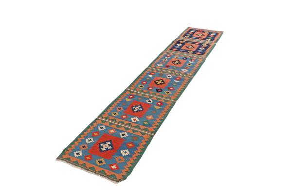 Kurzflorteppich Kelim Gashgai 283632 Schurwolle - Rot / Blau