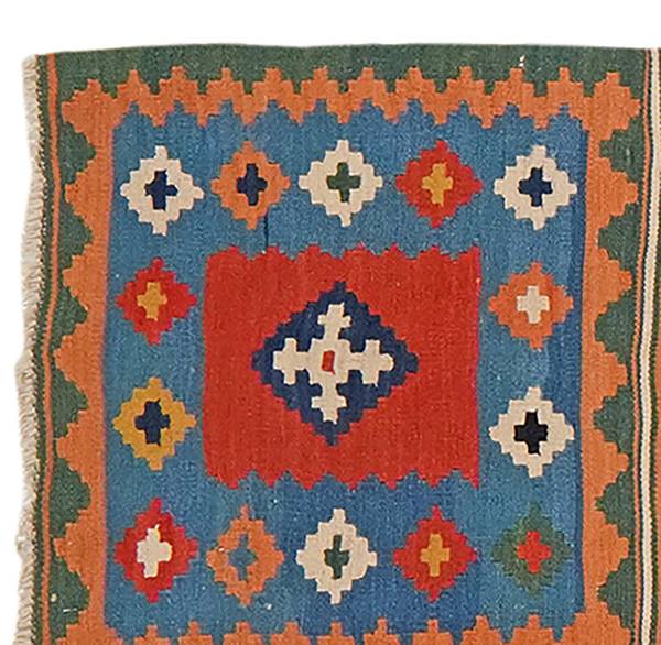 Kurzflorteppich Kelim Gashgai 283632 Schurwolle - Rot / Blau