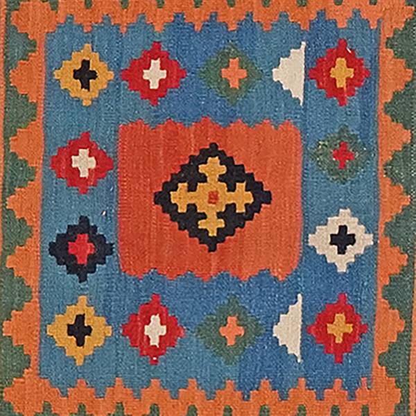 Kurzflorteppich Kelim Gashgai 283632 Schurwolle - Rot / Blau