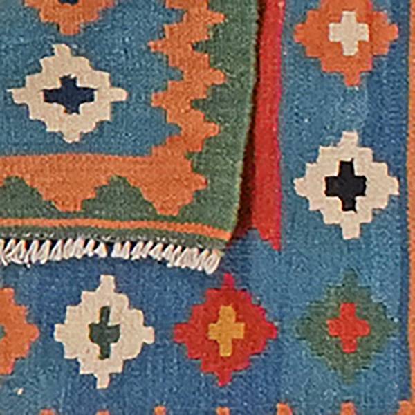 Kurzflorteppich Kelim Gashgai 283632 Schurwolle - Rot / Blau