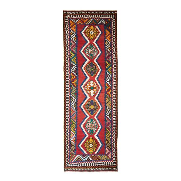 Tappeto pelo corto Kelim Gashgai 1866712 Lana vergine - Rosso / Beige