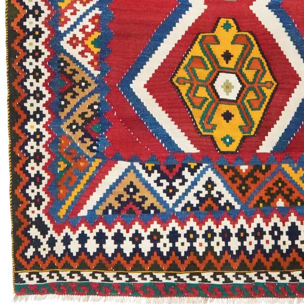 Tappeto pelo corto Kelim Gashgai 1866712 Lana vergine - Rosso / Beige