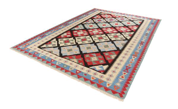 Laagp. vloerkleed Kelim Gashgai 2165356 scheerwol - rood/beige