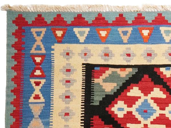 Laagp. vloerkleed Kelim Gashgai 2165356 scheerwol - rood/beige