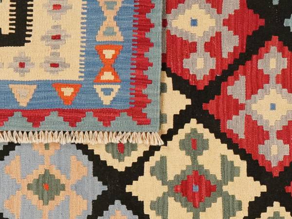 Laagp. vloerkleed Kelim Gashgai 2165356 scheerwol - rood/beige