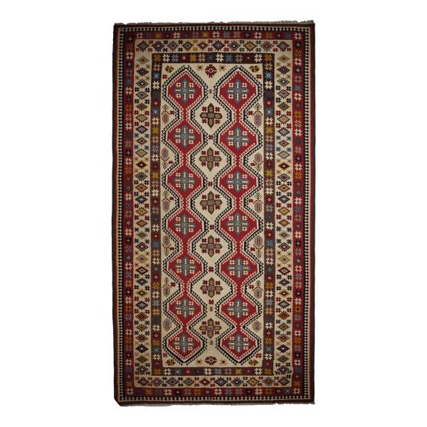 Kurzflorteppich Kelim Gashgai 2071005 Schurwolle - Rot / Beige