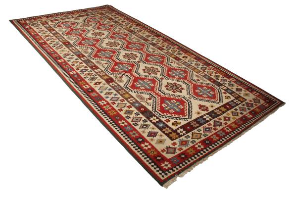 Kurzflorteppich Kelim Gashgai 2071005 Schurwolle - Rot / Beige