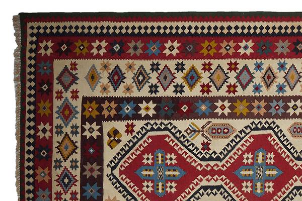 Kurzflorteppich Kelim Gashgai 2071005 Schurwolle - Rot / Beige