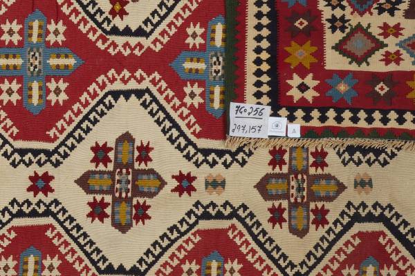 Kurzflorteppich Kelim Gashgai 2071005 Schurwolle - Rot / Beige