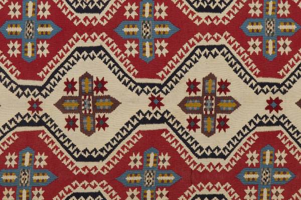 Kurzflorteppich Kelim Gashgai 2071005 Schurwolle - Rot / Beige