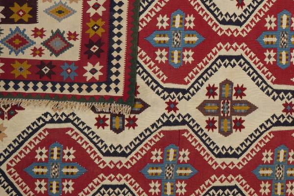 Kurzflorteppich Kelim Gashgai 2071005 Schurwolle - Rot / Beige