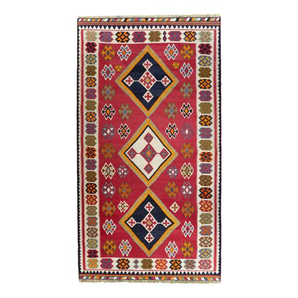 Kurzflorteppich Kelim Gashgai 2145029 Schurwolle - Rot / Beige