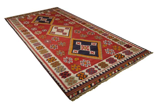 Kurzflorteppich Kelim Gashgai 2145029 Schurwolle - Rot / Beige