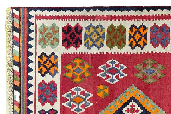 Kurzflorteppich Kelim Gashgai 2145029 Schurwolle - Rot / Beige