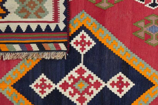 Kurzflorteppich Kelim Gashgai 2145029 Schurwolle - Rot / Beige