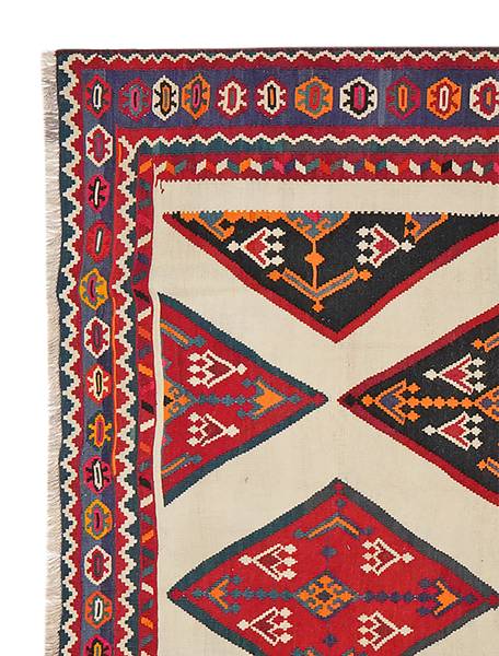 Kurzflorteppich Kelim Gashgai 2148679 Schurwolle - Rot / Beige