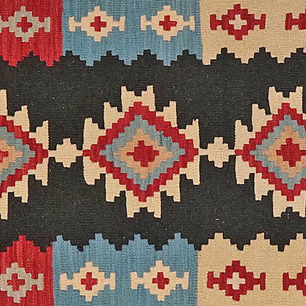 Tapis Kilim Caucasien Vintage Tissé à La Main En Laine Bleue Et Orange à Plat