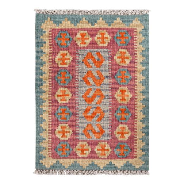 Tapis poils courts Kelim Gashgai 2178565 Laine vierge - Rouge
