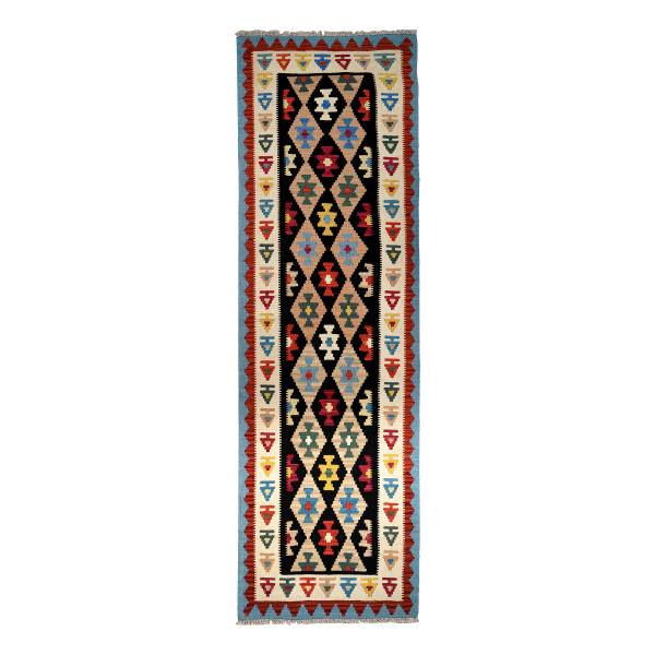 Tappeto pelo corto Kelim Gashgai 2178382 Lana vergine - Blu / Beige