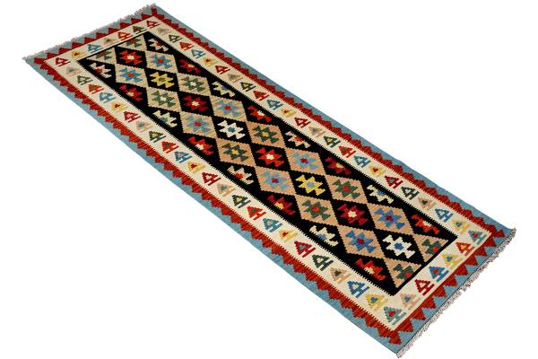Tappeto pelo corto Kelim Gashgai 2178382 Lana vergine - Blu / Beige