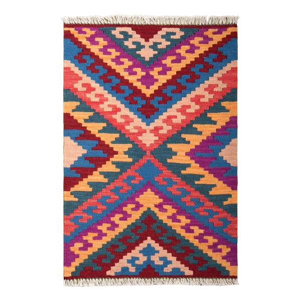 Kurzflorteppich Kelim Gashgai 2177824 Schurwolle - Rot / Beige