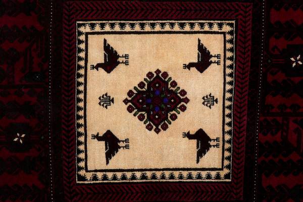 Tappeto a pelo corto Belutch 2180188 Lana vergine - Blu / Rosso