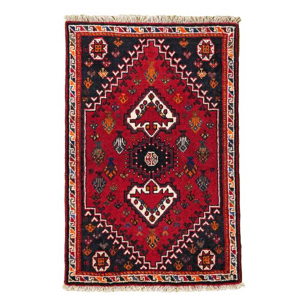 Laagpolig vloerkleed Gashgai 2133464 scheerwol - rood/beige