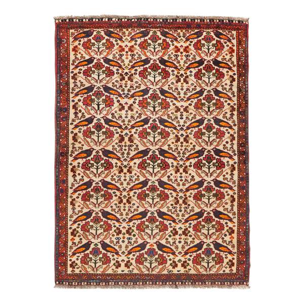 Laagpolig vloerkleed Gashgai 279091 scheerwol - beige/rood
