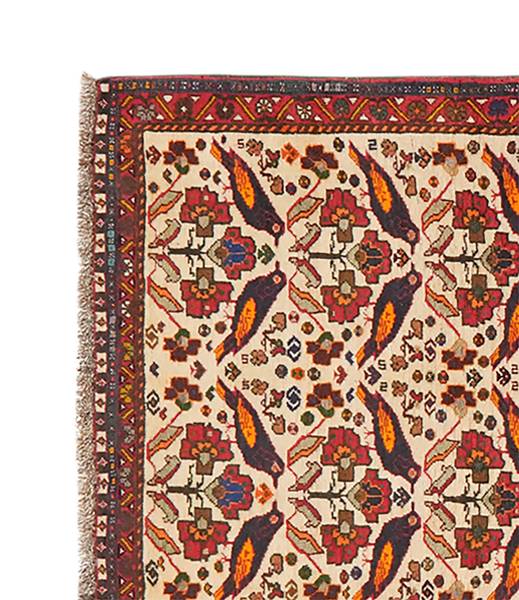 Laagpolig vloerkleed Gashgai 279091 scheerwol - beige/rood