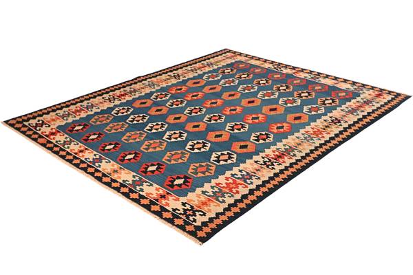 Tappeto pelo corto Kelim Gashgai 2178798 Lana vergine - Rosso / Beige