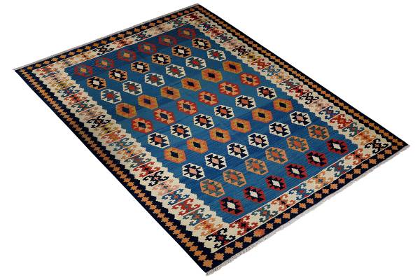 Tappeto pelo corto Kelim Gashgai 2178798 Lana vergine - Rosso / Beige