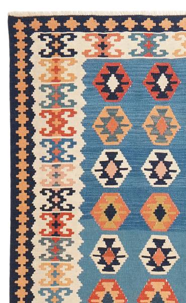 Tappeto pelo corto Kelim Gashgai 2178798 Lana vergine - Rosso / Beige