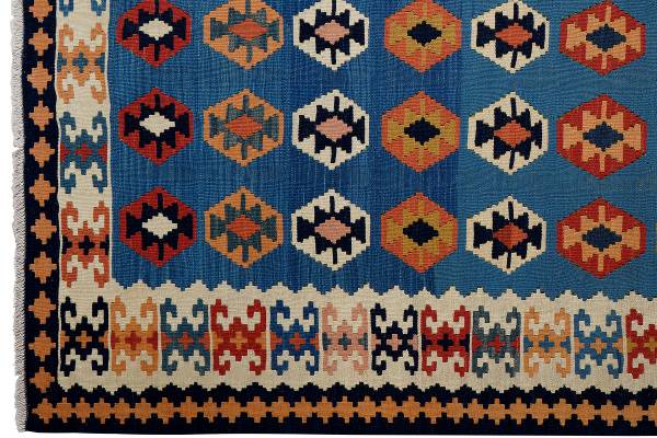 Tappeto pelo corto Kelim Gashgai 2178798 Lana vergine - Rosso / Beige